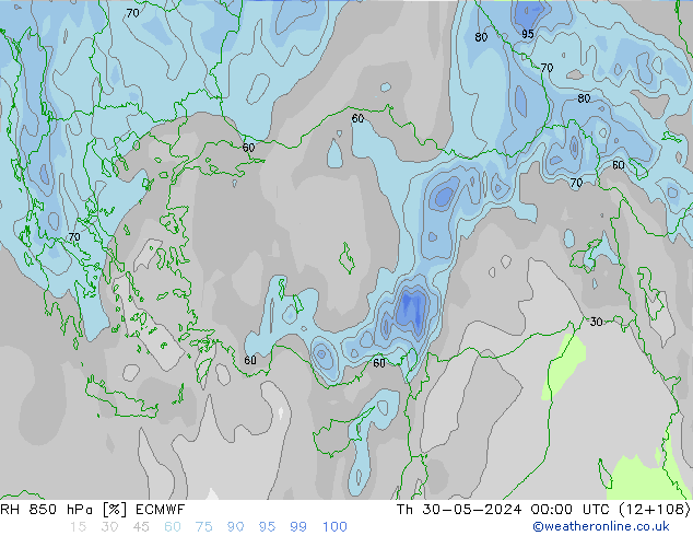 RH 850 hPa ECMWF Th 30.05.2024 00 UTC