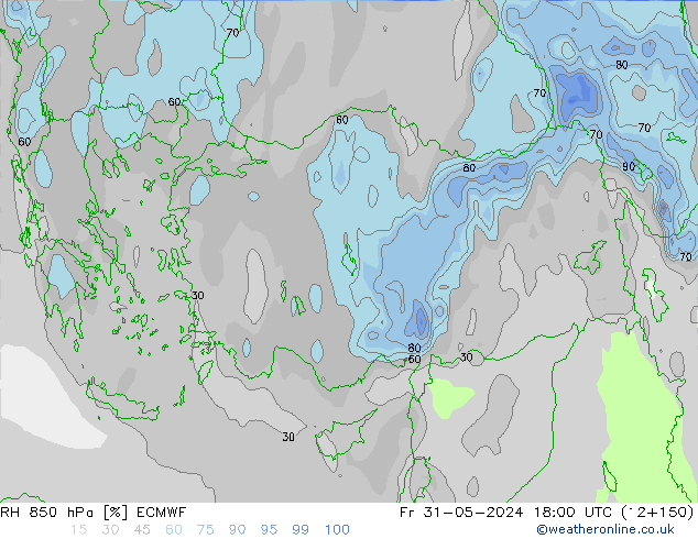 RH 850 hPa ECMWF Pá 31.05.2024 18 UTC