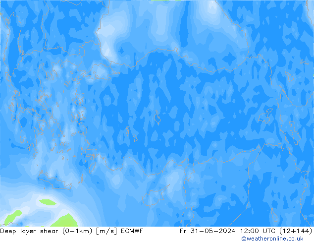 Deep layer shear (0-1km) ECMWF Fr 31.05.2024 12 UTC