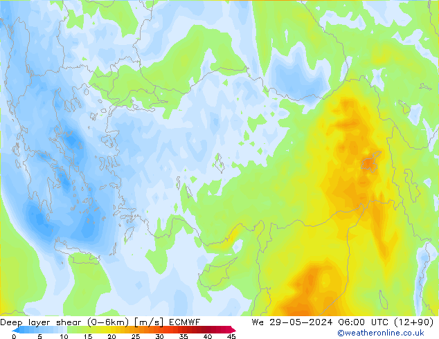 Deep layer shear (0-6km) ECMWF We 29.05.2024 06 UTC