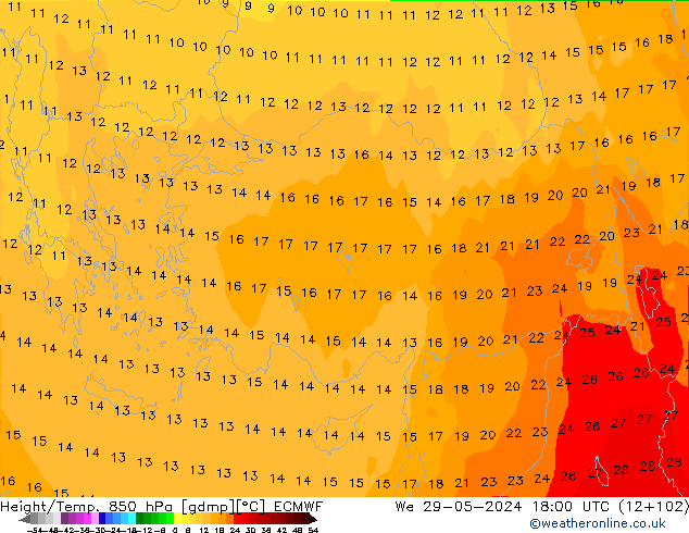 Z500/Rain (+SLP)/Z850 ECMWF Mi 29.05.2024 18 UTC