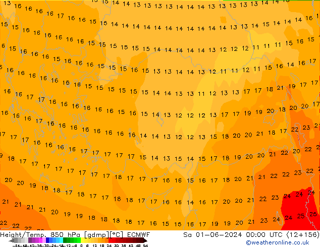 Hoogte/Temp. 850 hPa ECMWF za 01.06.2024 00 UTC