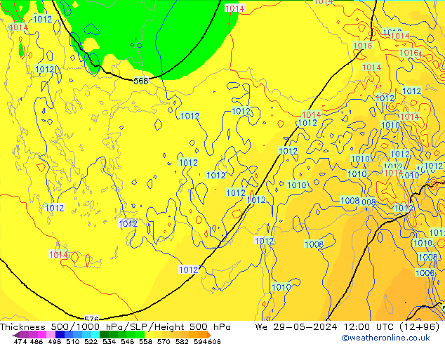 Thck 500-1000hPa ECMWF śro. 29.05.2024 12 UTC