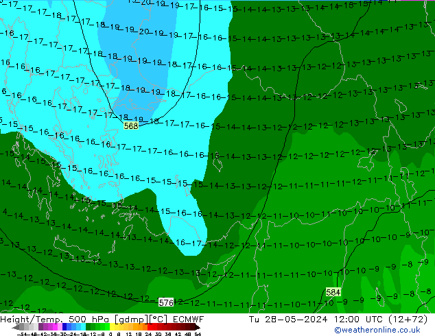 Z500/Rain (+SLP)/Z850 ECMWF вт 28.05.2024 12 UTC