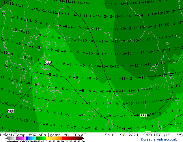 Z500/Rain (+SLP)/Z850 ECMWF сб 01.06.2024 12 UTC