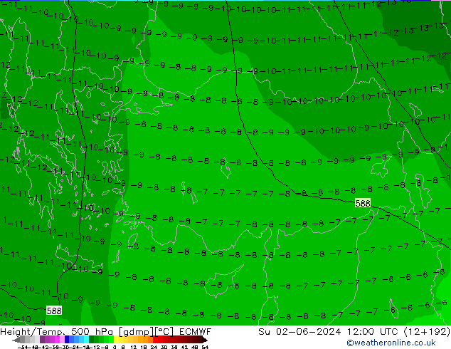 Z500/Rain (+SLP)/Z850 ECMWF nie. 02.06.2024 12 UTC