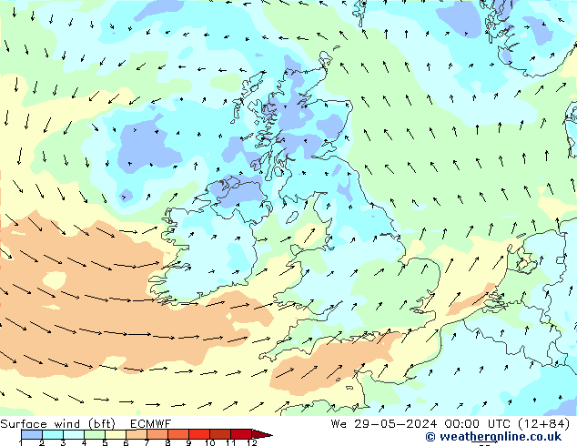 Rüzgar 10 m (bft) ECMWF Çar 29.05.2024 00 UTC