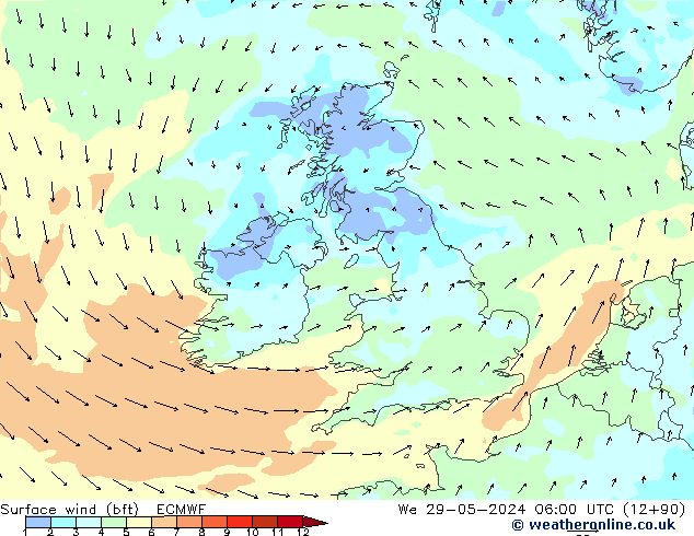 Rüzgar 10 m (bft) ECMWF Çar 29.05.2024 06 UTC