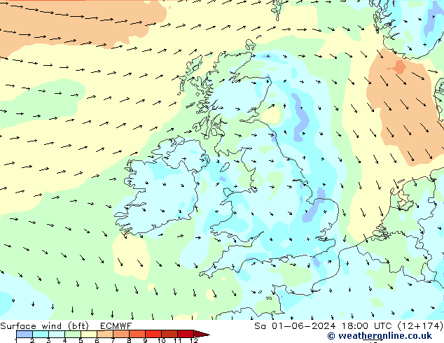 ве�Bе�@ 10 m (bft) ECMWF сб 01.06.2024 18 UTC