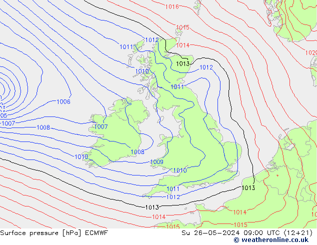 Pressione al suolo ECMWF dom 26.05.2024 09 UTC