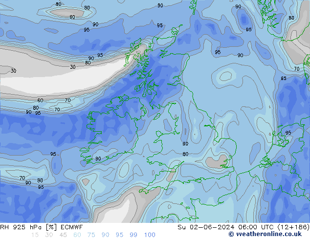 RH 925 hPa ECMWF Dom 02.06.2024 06 UTC