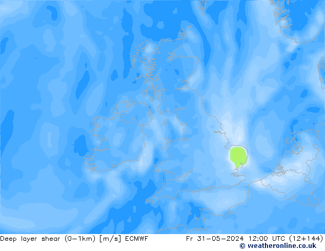 Deep layer shear (0-1km) ECMWF Fr 31.05.2024 12 UTC