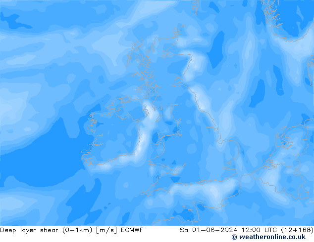 Deep layer shear (0-1km) ECMWF sab 01.06.2024 12 UTC