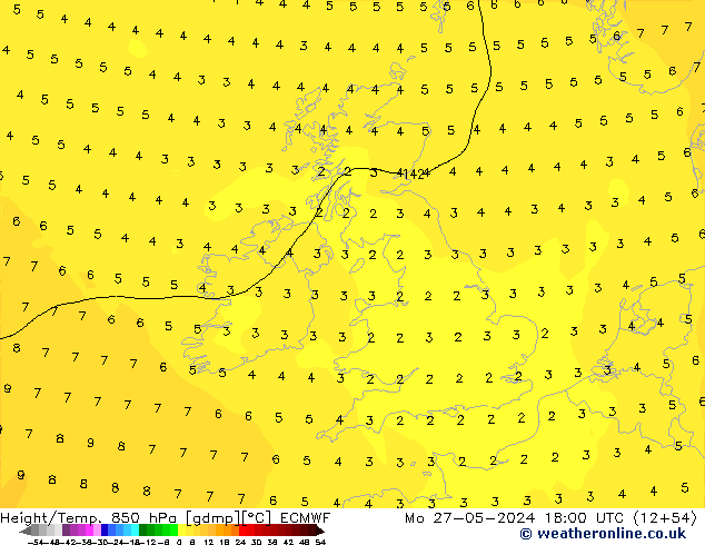 Z500/Rain (+SLP)/Z850 ECMWF Mo 27.05.2024 18 UTC