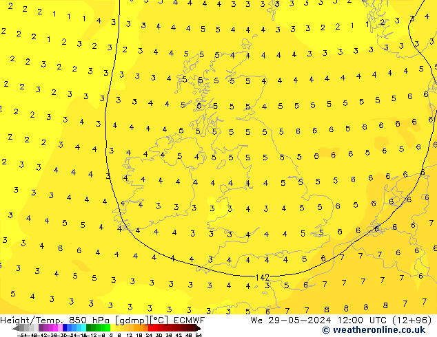 Z500/Rain (+SLP)/Z850 ECMWF We 29.05.2024 12 UTC