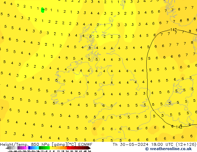 Z500/Rain (+SLP)/Z850 ECMWF Th 30.05.2024 18 UTC