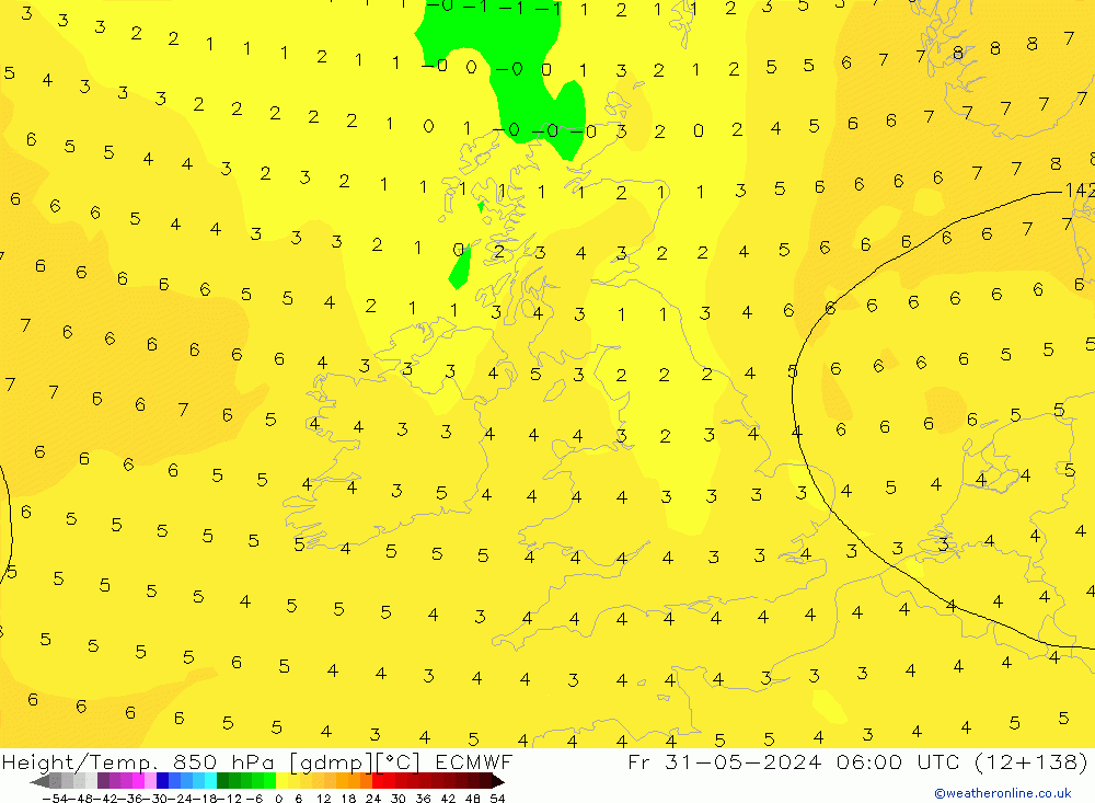 Z500/Rain (+SLP)/Z850 ECMWF ven 31.05.2024 06 UTC