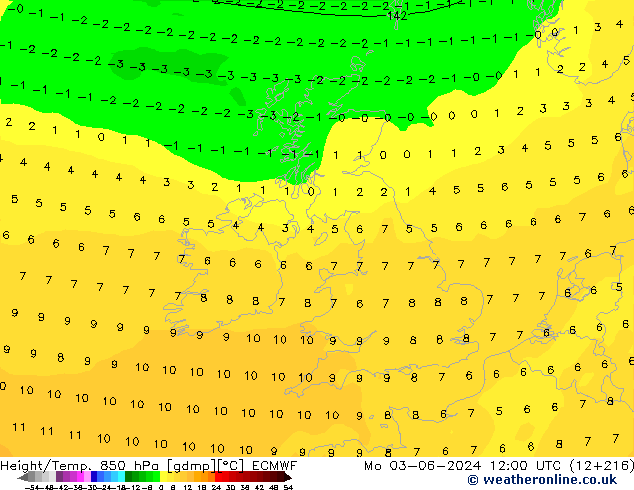 Z500/Rain (+SLP)/Z850 ECMWF Mo 03.06.2024 12 UTC