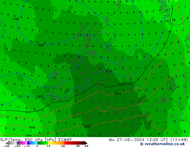 SLP/Temp. 850 hPa ECMWF ma 27.05.2024 12 UTC