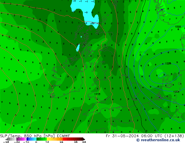 SLP/Temp. 850 hPa ECMWF Fr 31.05.2024 06 UTC