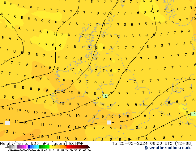 Height/Temp. 925 гПа ECMWF вт 28.05.2024 06 UTC