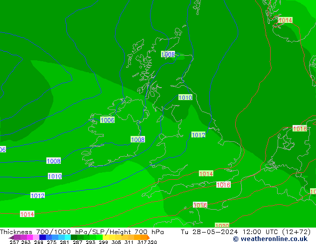 Espesor 700-1000 hPa ECMWF mar 28.05.2024 12 UTC