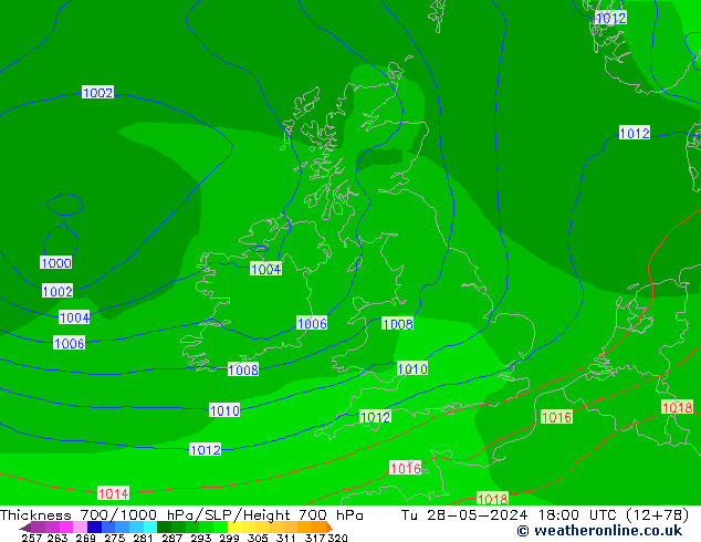 Thck 700-1000 hPa ECMWF Tu 28.05.2024 18 UTC