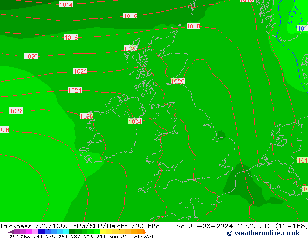 Thck 700-1000 hPa ECMWF sab 01.06.2024 12 UTC