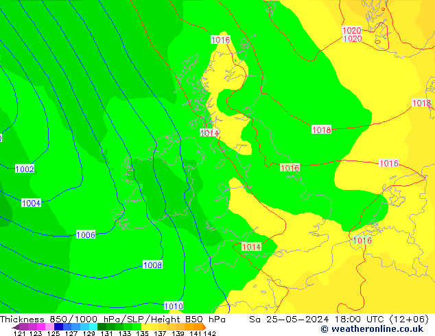 Thck 850-1000 hPa ECMWF 星期六 25.05.2024 18 UTC