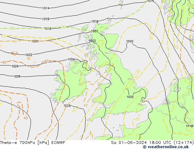 Theta-e 700hPa ECMWF za 01.06.2024 18 UTC