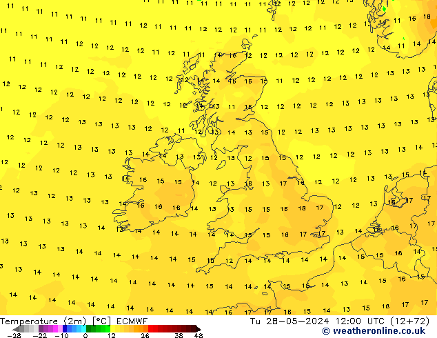 Temperatura (2m) ECMWF mar 28.05.2024 12 UTC