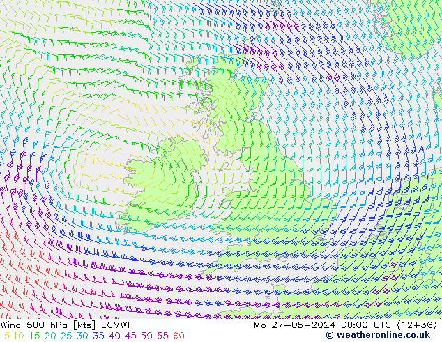 Wind 500 hPa ECMWF Mo 27.05.2024 00 UTC