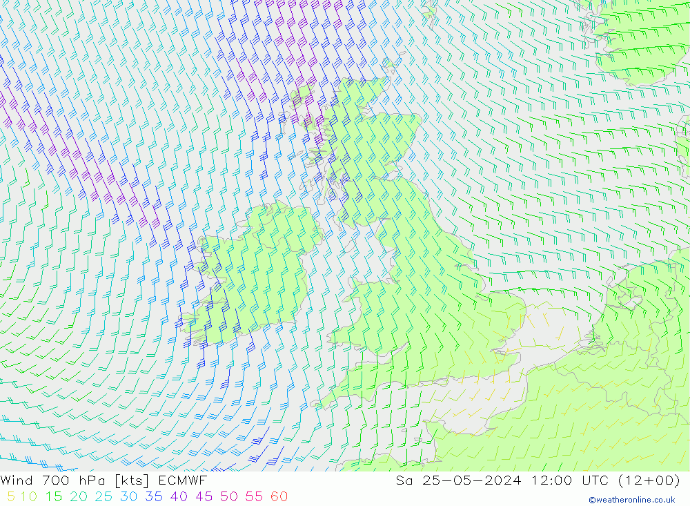 Wind 700 hPa ECMWF Sa 25.05.2024 12 UTC