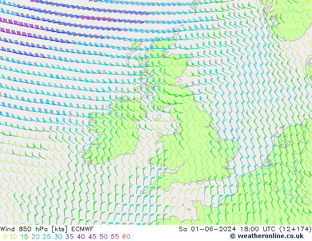 Wind 850 hPa ECMWF Sa 01.06.2024 18 UTC