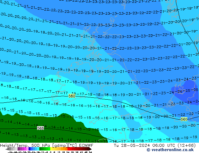 Z500/Rain (+SLP)/Z850 ECMWF Tu 28.05.2024 06 UTC