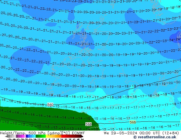 Height/Temp. 500 hPa ECMWF śro. 29.05.2024 00 UTC