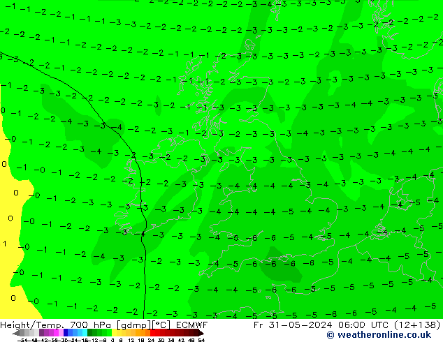 Height/Temp. 700 hPa ECMWF Sex 31.05.2024 06 UTC