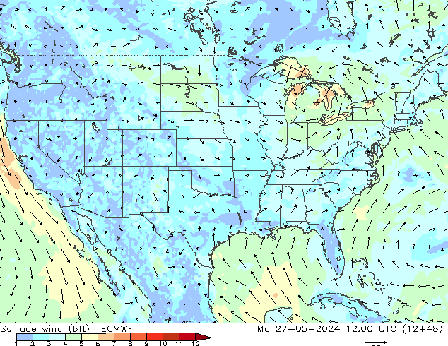 Wind 10 m (bft) ECMWF ma 27.05.2024 12 UTC