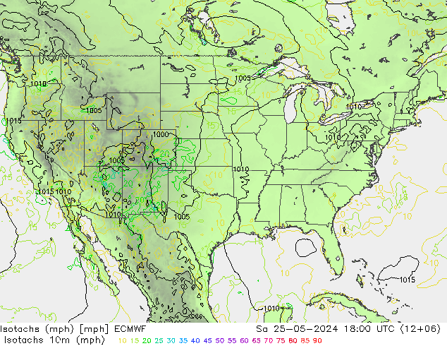 Isotachs (mph) ECMWF So 25.05.2024 18 UTC