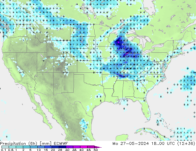 Precipitation (6h) ECMWF Mo 27.05.2024 00 UTC