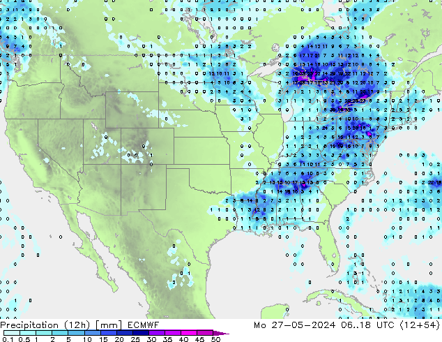 Precipitação (12h) ECMWF Seg 27.05.2024 18 UTC