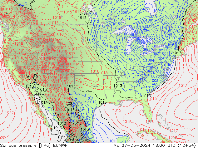 Presión superficial ECMWF lun 27.05.2024 18 UTC