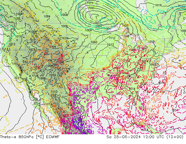 Theta-e 850hPa ECMWF sáb 25.05.2024 12 UTC