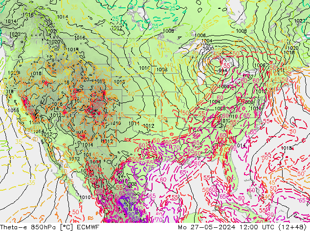 Theta-e 850hPa ECMWF ma 27.05.2024 12 UTC