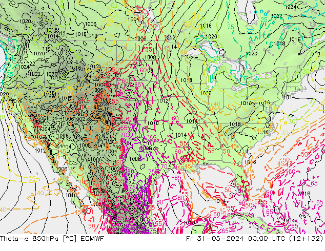 Theta-e 850hPa ECMWF Fr 31.05.2024 00 UTC