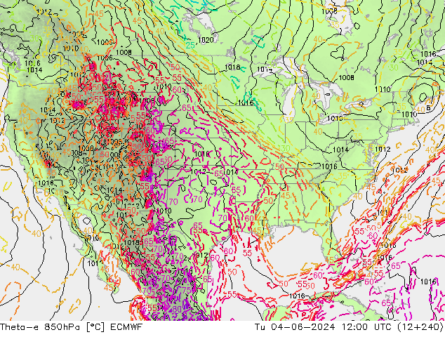 Theta-e 850hPa ECMWF di 04.06.2024 12 UTC