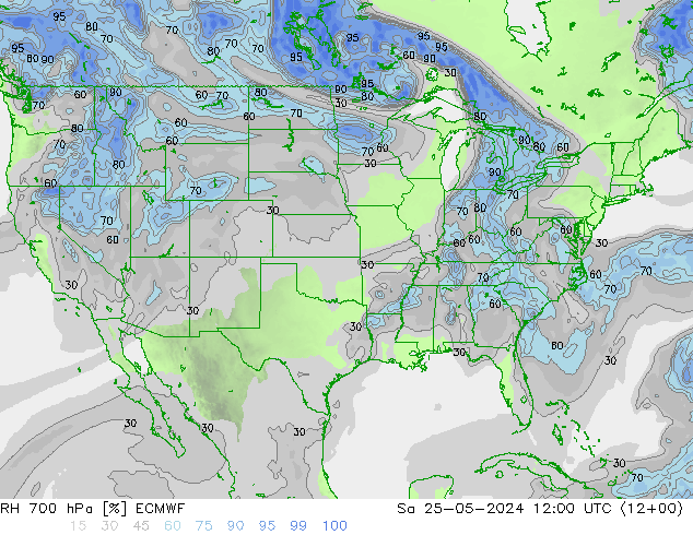 RH 700 hPa ECMWF Sa 25.05.2024 12 UTC