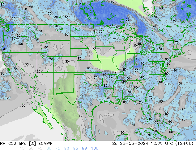 RH 850 hPa ECMWF So 25.05.2024 18 UTC