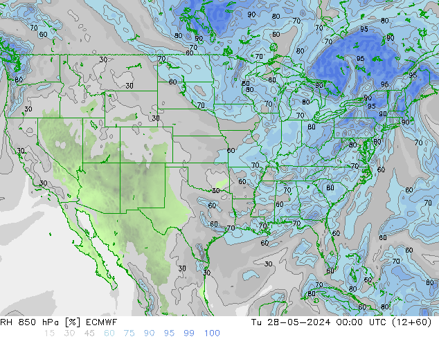 Humedad rel. 850hPa ECMWF mar 28.05.2024 00 UTC