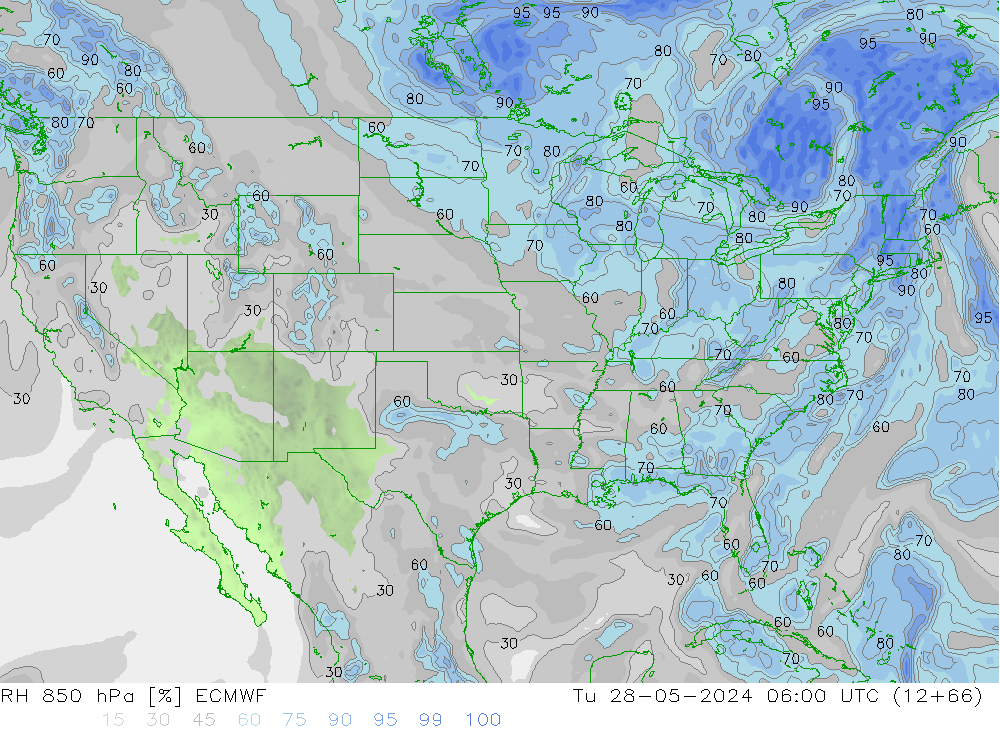 RH 850 hPa ECMWF mar 28.05.2024 06 UTC